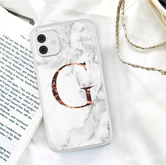 Initial Letter A Z Fashion Phone Case For iPhone 13 Pro Max 11 Pro Max 12 Pro Max 12 Mini 13Mini Luxury Letter Texture Screen Camera Protection Shockproof Soft Bumper Soft Cover
