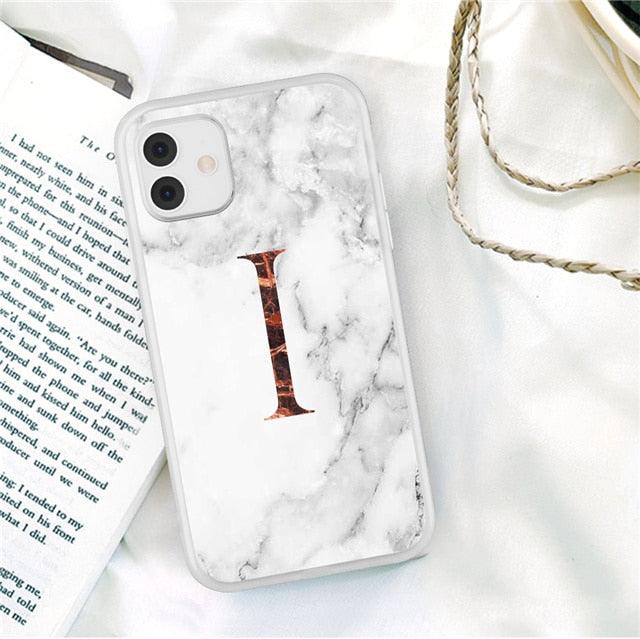 Initial Letter A Z Fashion Phone Case For iPhone 13 Pro Max 11 Pro Max 12 Pro Max 12 Mini 13Mini Luxury Letter Texture Screen Camera Protection Shockproof Soft Bumper Soft Cover