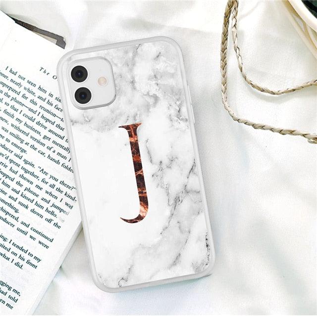 Initial Letter A Z Fashion Phone Case For iPhone 13 Pro Max 11 Pro Max 12 Pro Max 12 Mini 13Mini Luxury Letter Texture Screen Camera Protection Shockproof Soft Bumper Soft Cover
