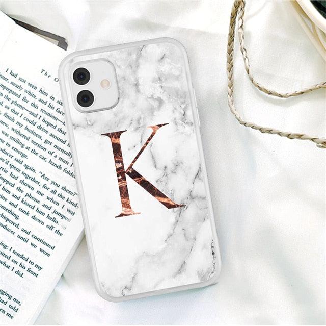 Initial Letter A Z Fashion Phone Case For iPhone 13 Pro Max 11 Pro Max 12 Pro Max 12 Mini 13Mini Luxury Letter Texture Screen Camera Protection Shockproof Soft Bumper Soft Cover
