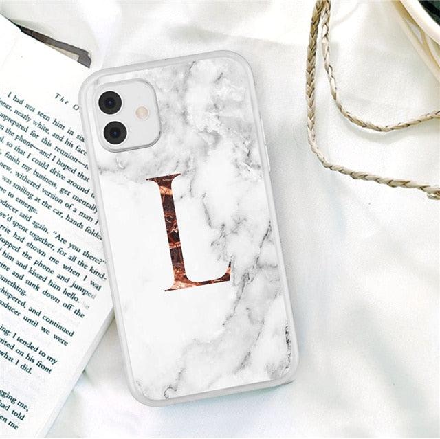 Initial Letter A Z Fashion Phone Case For iPhone 13 Pro Max 11 Pro Max 12 Pro Max 12 Mini 13Mini Luxury Letter Texture Screen Camera Protection Shockproof Soft Bumper Soft Cover