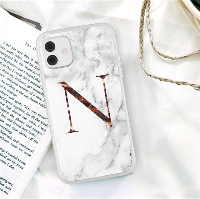Initial Letter A Z Fashion Phone Case For iPhone 13 Pro Max 11 Pro Max 12 Pro Max 12 Mini 13Mini Luxury Letter Texture Screen Camera Protection Shockproof Soft Bumper Soft Cover