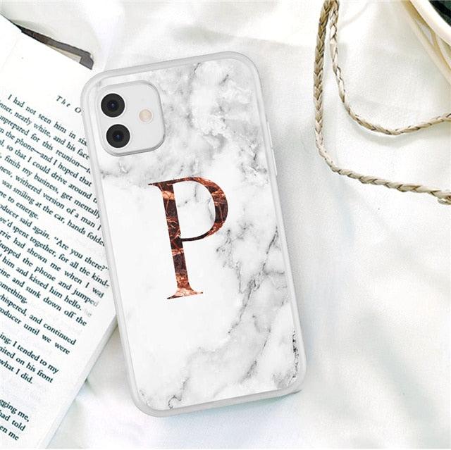 Initial Letter A Z Fashion Phone Case For iPhone 13 Pro Max 11 Pro Max 12 Pro Max 12 Mini 13Mini Luxury Letter Texture Screen Camera Protection Shockproof Soft Bumper Soft Cover