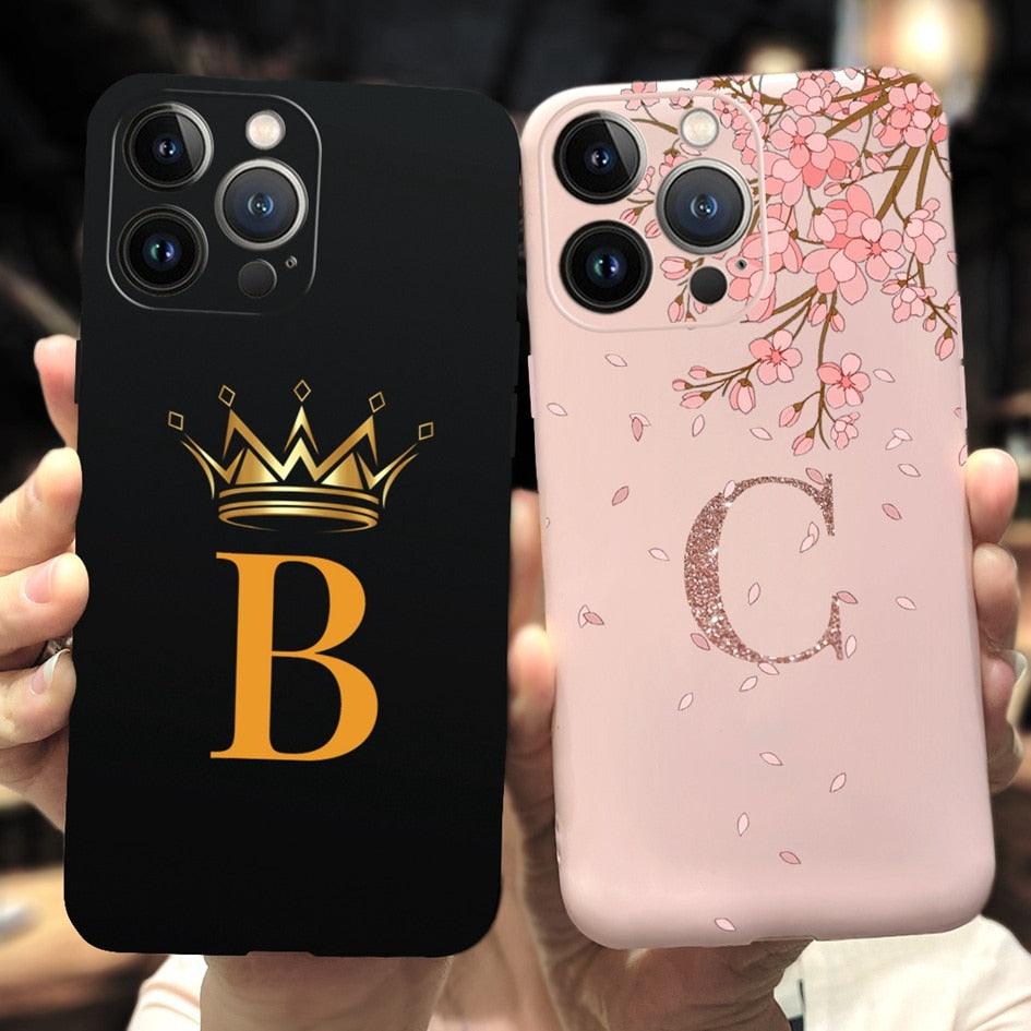 Initial Letter A Z Phone Case Lightweight Shockproof Anti-Scratch Protective Phone Case For iPhone 13 Pro Cover Cute Initial Letters Couple Phone Cases For iPhone13 13 Pro Mini Max Simple Letter Pattern Light-Wight Protective Bumper Cover for iPhone