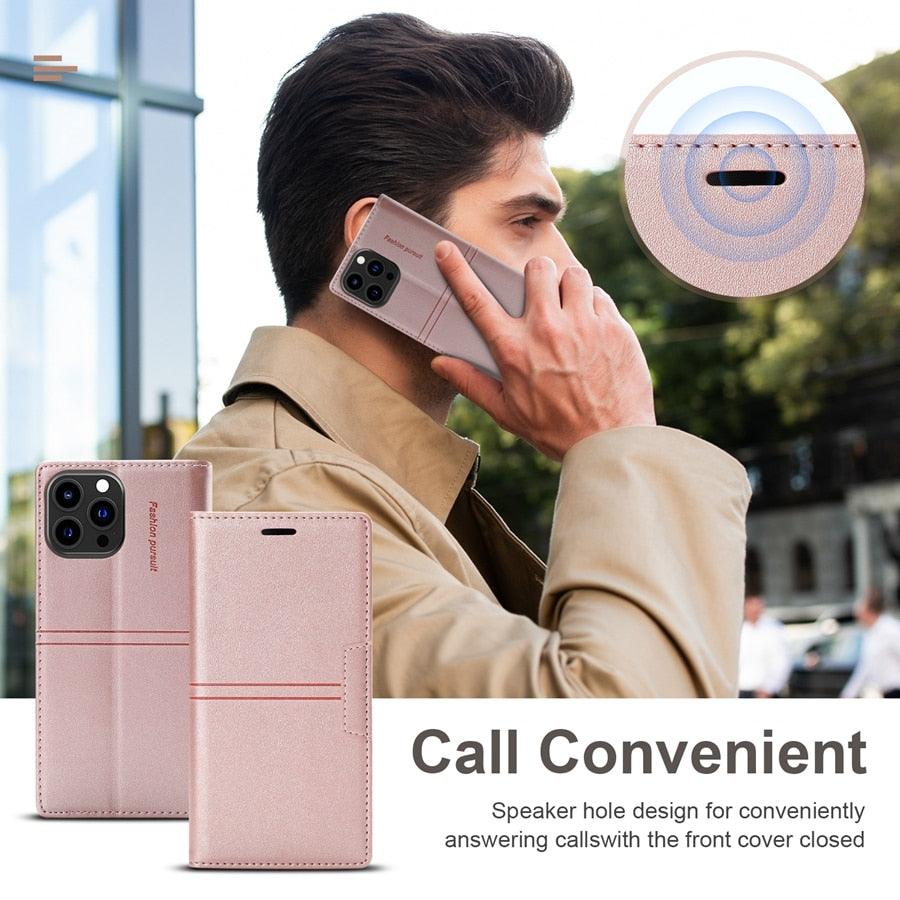 Iphone Wallet Skin Friendly Magnetic Flip With Card Slot Leather Case For iPhone 14 Pro Max 13 12 11 Modern Purple Genuine Leather Detachable Magnetic Flip Cover with Card Holders