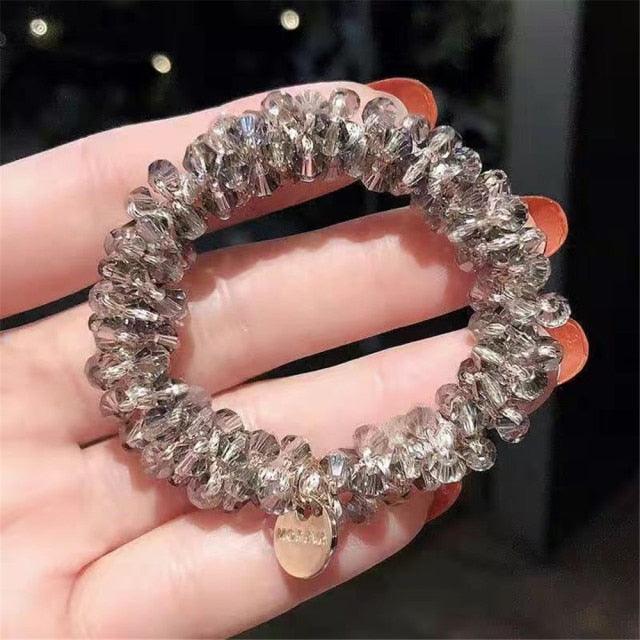 Ladies Pearl Multicolor Beads Hair Tie Elastic Hair Rope Simple Metal Sheets Scrunchies Ponytail Holders Hair Accessories for Women and Girls