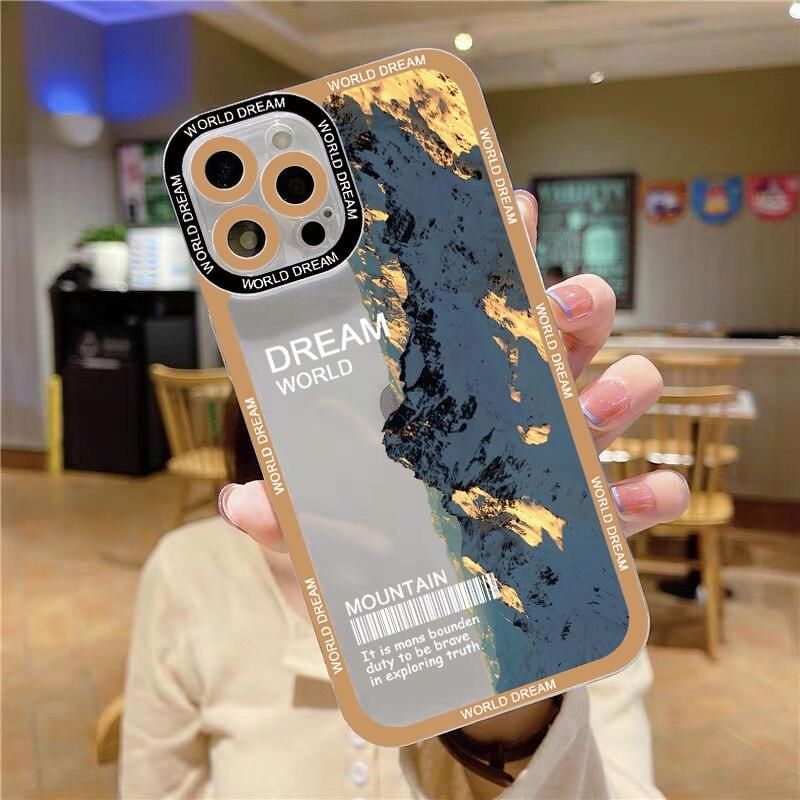 Landscape Snow Mountain Transparent Phone Case For iPhone 7 8 Plus 13 12 11 14 Pro Max X XR XS Luxury Clear Snow Mountain Moon Night Lovely Phone Case Soft Shockproof Camera Lens Protective Cute Case for iPhone