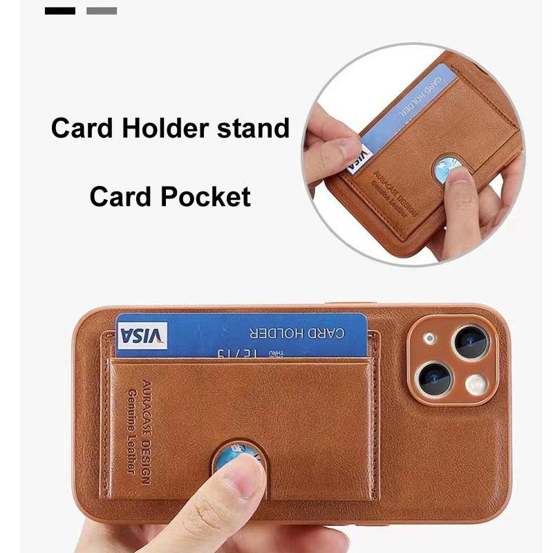 Leather Card Bracket Case for iPhone 14 Plus 13 12 11 Pro Max Bumper Bank Pocket Holder Shockproof Protective Camera Cover Leather Case for iPhone with Slim Wallet Card Holder - STEVVEX Gadgets - 1006, Beautiful Phone Case, Black Phone Case, Elegant Phone Case, Fashion Phone Case, Leather Phone Case, Man Phone Case, Modern Phone Case, Phone Case, Phone Case For Iphone, Popular Phone Case, Strong Phone Case, Stylish Phone Case, Wallet Phone Case, Women Phone Case - Stevvex.com