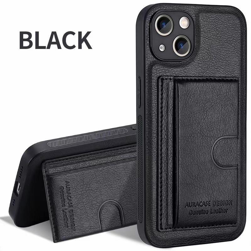 Leather Card Bracket Case for iPhone 14 Plus 13 12 11 Pro Max Bumper Bank Pocket Holder Shockproof Protective Camera Cover Leather Case for iPhone with Slim Wallet Card Holder - STEVVEX Gadgets - 1006, Beautiful Phone Case, Black Phone Case, Elegant Phone Case, Fashion Phone Case, Leather Phone Case, Man Phone Case, Modern Phone Case, Phone Case, Phone Case For Iphone, Popular Phone Case, Strong Phone Case, Stylish Phone Case, Wallet Phone Case, Women Phone Case - Stevvex.com