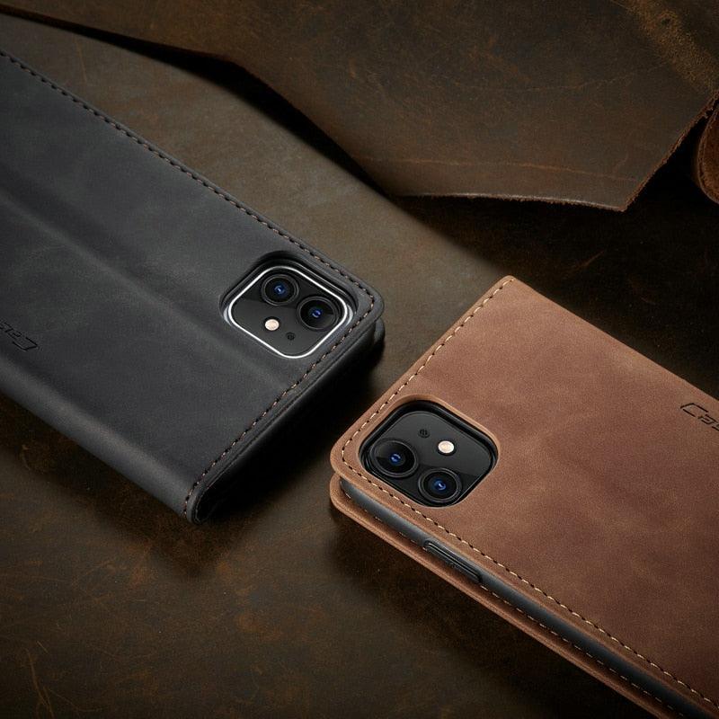 Leather Case For iPhone 14 13 11 12 Mini Pro XS XR Max Luxury Magnetic Flip Phone Case For iPhone Business Classic Wallet Cover Leather Magnetic Flip Back Stand Case/Cover