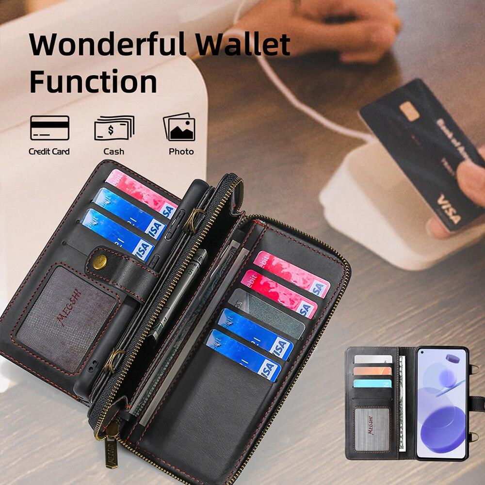 Leather Cell Phone Case For XiaoMi 10 10Pro 11Lite 11T 12 12Pro 5G Poco X3 X4 Pro NFC RedMi Note 8 9 10 11 Strong Magnetic Flip Cover with Card Holders and Perfect Protection