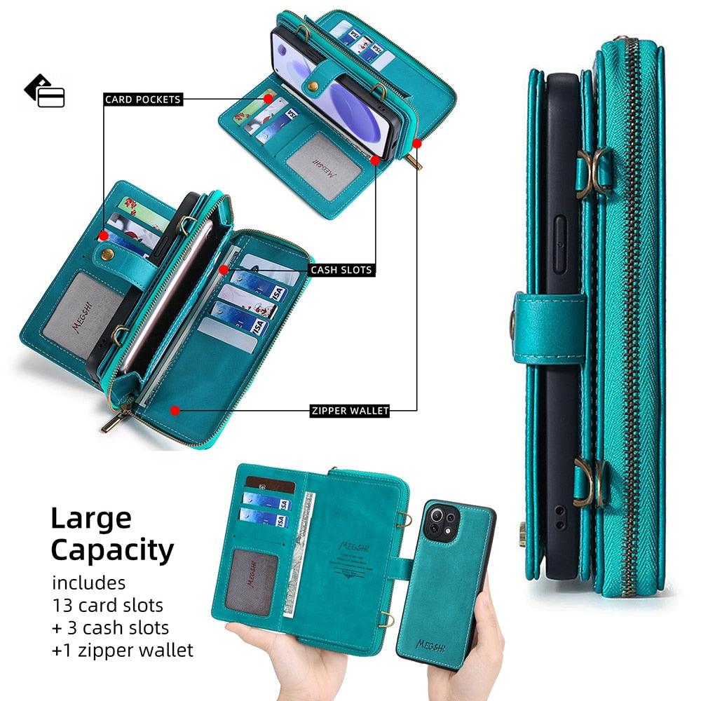Leather Cell Phone Case For XiaoMi 10 10Pro 11Lite 11T 12 12Pro 5G Poco X3 X4 Pro NFC RedMi Note 8 9 10 11 Strong Magnetic Flip Cover with Card Holders and Perfect Protection