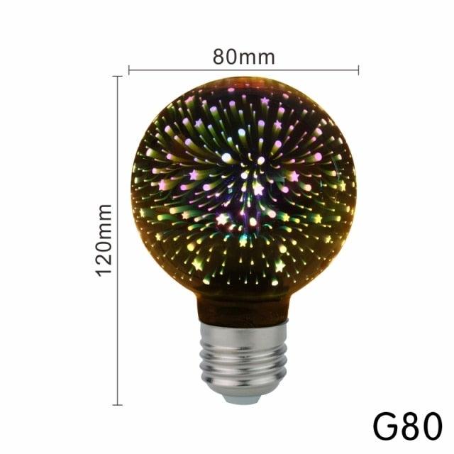 LED Light 3D Fireworks Edison Bulb Decoration Lamp Holiday Lights Night Lamp Christmas Decoration Stained Glass Vintage Edison Bulb Decoration Use For Holiday Party Disco Christmas And Bedroom