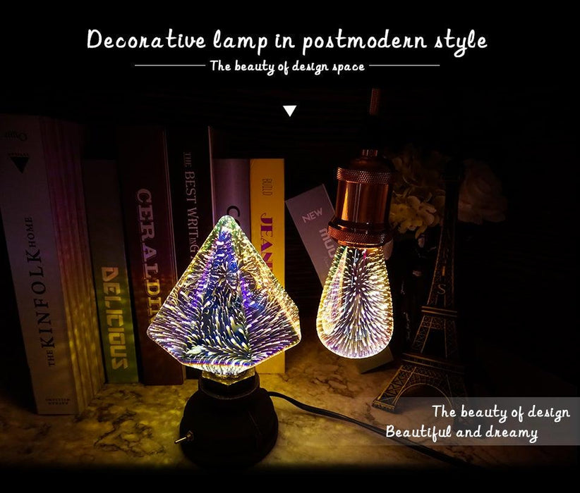 LED Light 3D Fireworks Edison Bulb Decoration Lamp Holiday Lights Night Lamp Christmas Decoration Stained Glass Vintage Edison Bulb Decoration Use For Holiday Party Disco Christmas And Bedroom