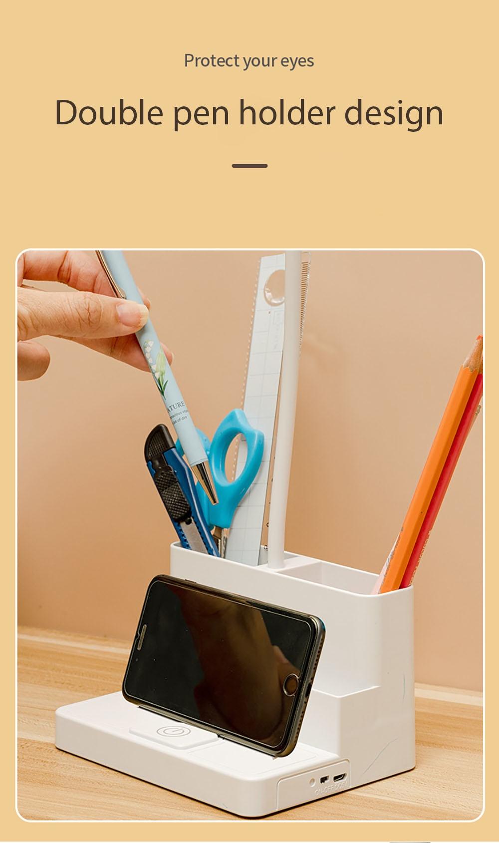 LED Table Lamp With Pen Storage Eye Protection Stepless Dimming Desk Lamp Study Children Smart LED Bedside Lamp Light Decorative Table Lamp Cute Study Lamps for Bedroom Décor