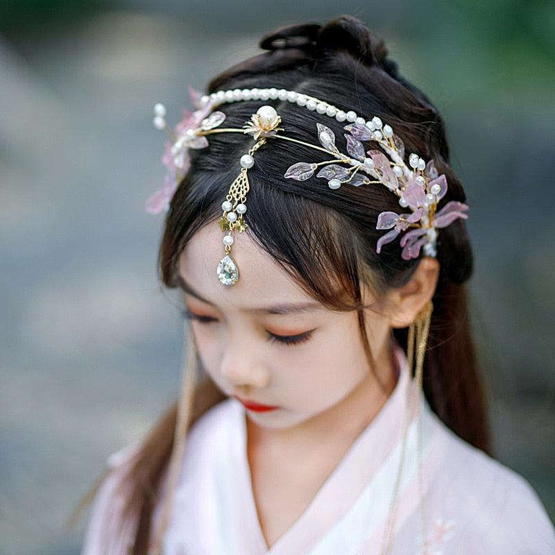 Long Tassel Headbands Hairband Simulated Pearl Leaf Tiaras and Crowns Forehead Jewelry for Women Girls Hair Accessories  Hair Band Headpiece Classic Hair Accessories Soft Sister Crown