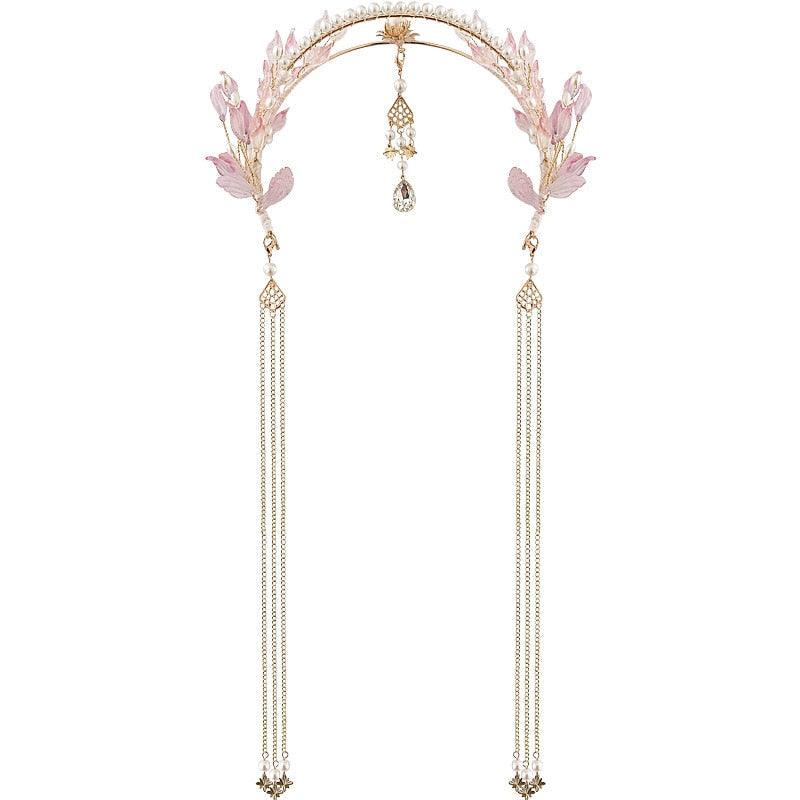 Long Tassel Headbands Hairband Simulated Pearl Leaf Tiaras and Crowns Forehead Jewelry for Women Girls Hair Accessories  Hair Band Headpiece Classic Hair Accessories Soft Sister Crown