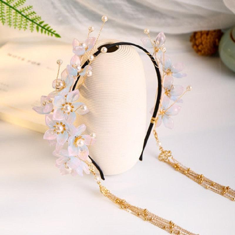Long Tassel Headbands Hairband Simulated Pearl Leaf Tiaras and Crowns Forehead Jewelry for Women Girls Hair Accessories  Hair Band Headpiece Classic Hair Accessories Soft Sister Crown