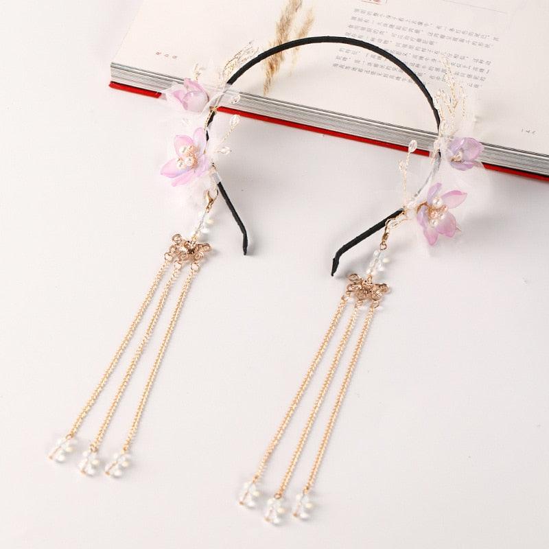 Long Tassel Headbands Hairband Simulated Pearl Leaf Tiaras and Crowns Forehead Jewelry for Women Girls Hair Accessories  Hair Band Headpiece Classic Hair Accessories Soft Sister Crown
