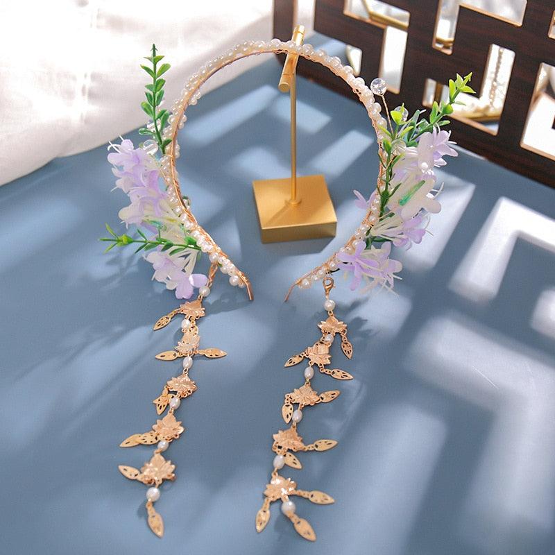 Long Tassel Headbands Hairband Simulated Pearl Leaf Tiaras and Crowns Forehead Jewelry for Women Girls Hair Accessories  Hair Band Headpiece Classic Hair Accessories Soft Sister Crown