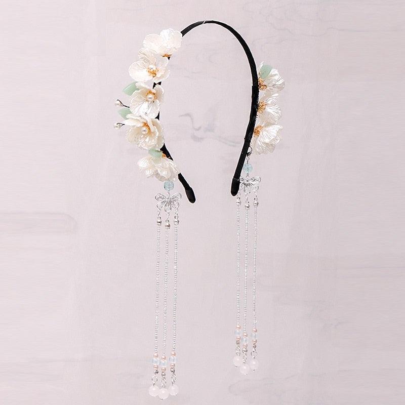 Long Tassel Headbands Hairband Simulated Pearl Leaf Tiaras and Crowns Forehead Jewelry for Women Girls Hair Accessories  Hair Band Headpiece Classic Hair Accessories Soft Sister Crown