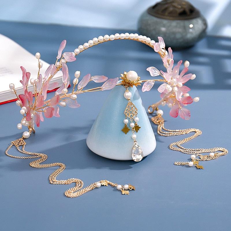 Long Tassel Headbands Hairband Simulated Pearl Leaf Tiaras and Crowns Forehead Jewelry for Women Girls Hair Accessories  Hair Band Headpiece Classic Hair Accessories Soft Sister Crown