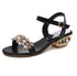Luxury Black Shiny Women Summer Beach Sandals Fashion Women Rhinestone Outdoor Slippers Rhinestone Glitter Square Toe Ring Elastic Slingback Flat Casual Summer Beach Sandals