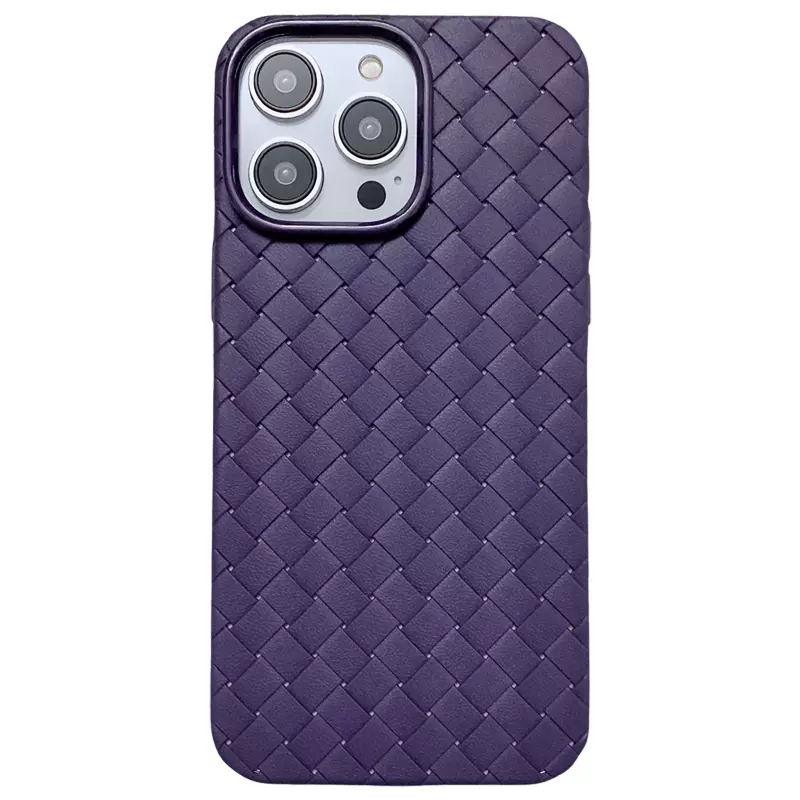 Luxury Breathable Mesh Grid Weave Phone Case For iPhone 14 Pro Max 13 12 11 Purple Leather Soft Silicone Cover Weave Grid Lattice Print Design Soft Silicone Camera Screen Protect Bumper Case for Women