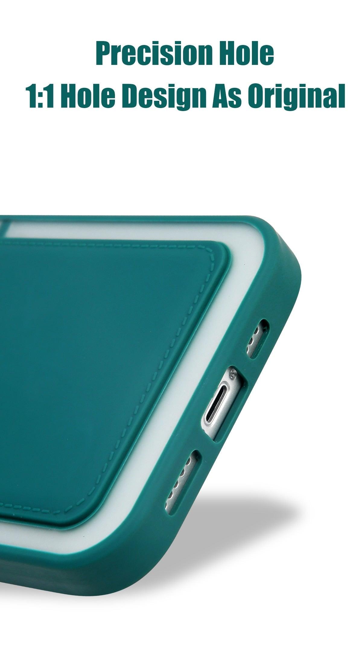 Luxury Card Holder Wallet Case For iPhone 11 Pro Max 12 Mini X XR 7 8 Plus XS Max Hard Solid Color Clear Protection Cover  Soft Silicone Shockproof Back Cover