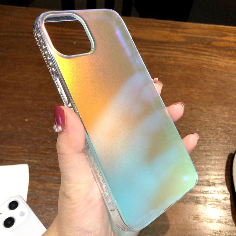 Luxury Colorful Phone Case for iPhone 14 13 Pro Max 12 11 XS X XR 7 Plus 12 13 Mini Shockproof Clear Protective Case Shock-Absorbing Bright Cover Shiny Finish Back Cover