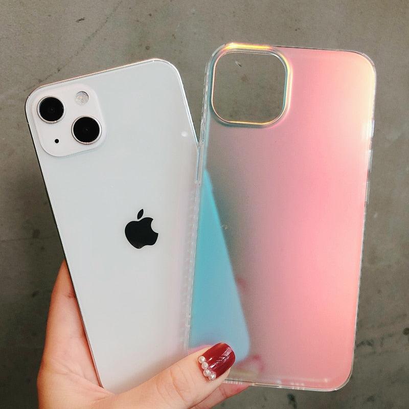 Luxury Colorful Phone Case for iPhone 14 13 Pro Max 12 11 XS X XR 7 Plus 12 13 Mini Shockproof Clear Protective Case Shock-Absorbing Bright Cover Shiny Finish Back Cover