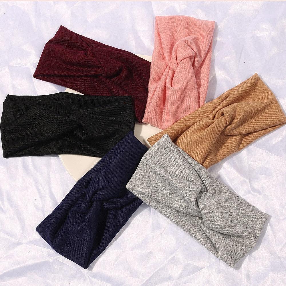 Luxury Fashion Winter Soft Solid Color Elastic Elegant Wide Knitting Cross Lightweight Headband Yoga Turban Bandage Bandanas Hair Bands For Women