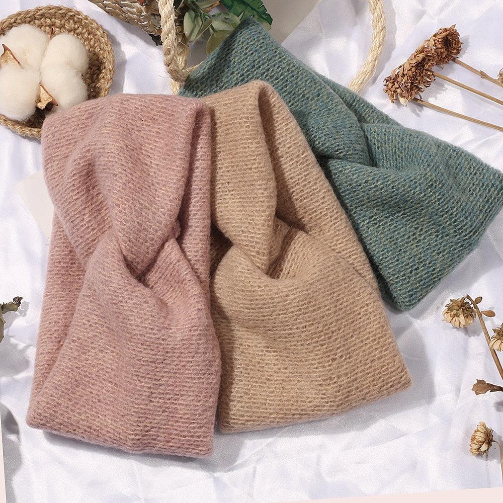 Luxury Fashion Winter Soft Solid Color Elastic Elegant Wide Knitting Cross Lightweight Headband Yoga Turban Bandage Bandanas Hair Bands For Women
