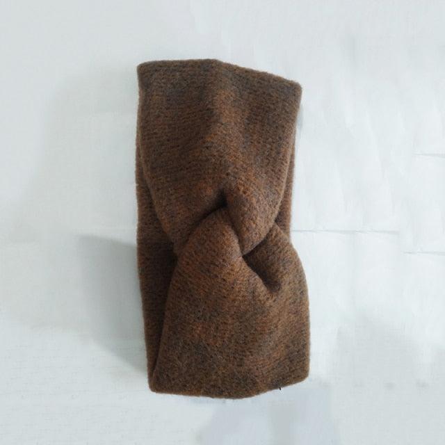 Luxury Fashion Winter Soft Solid Color Elastic Elegant Wide Knitting Cross Lightweight Headband Yoga Turban Bandage Bandanas Hair Bands For Women