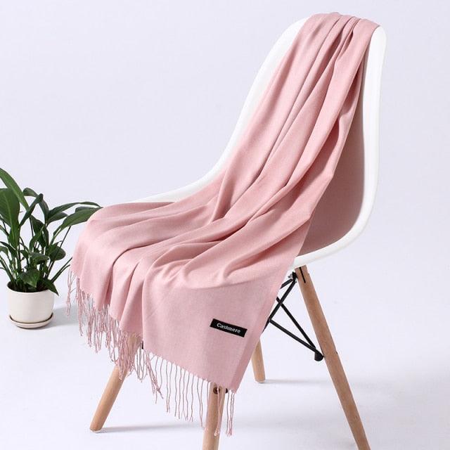 Luxury Fashion Winter Solid Colorful Soft Scarf Hijabs Tassels Long Warm Shawls Hijabs Lightweight Scarfs Scarves Cashmere Elegant Hijabs Scarves Wraps For Women