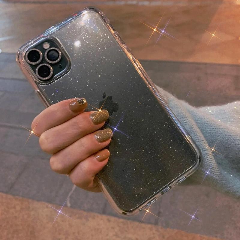 Luxury Glitter Bumper Crystal Clear Sparkly Glitter Shiny Soft Flexible Slim Fit Drop Protection Shockproof Cover For iPhone 14 13 12 11 Pro Max Mini X XS Max XR 14 7 8 Plus Silicone Cover
