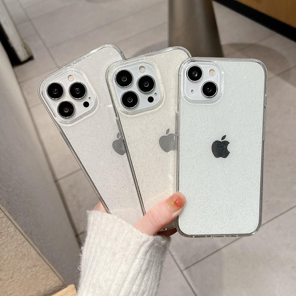 Luxury Glitter Bumper Crystal Clear Sparkly Glitter Shiny Soft Flexible Slim Fit Drop Protection Shockproof Cover For iPhone 14 13 12 11 Pro Max Mini X XS Max XR 14 7 8 Plus Silicone Cover