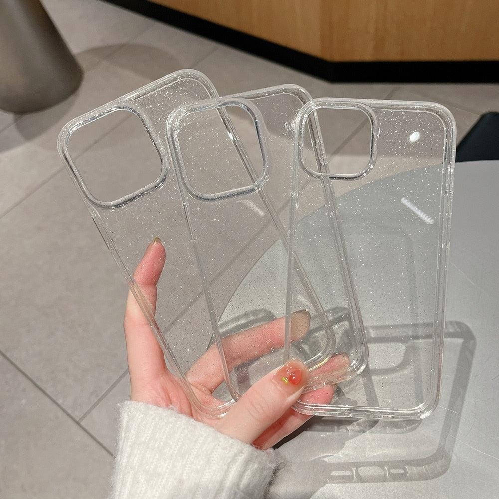 Luxury Glitter Bumper Crystal Clear Sparkly Glitter Shiny Soft Flexible Slim Fit Drop Protection Shockproof Cover For iPhone 14 13 12 11 Pro Max Mini X XS Max XR 14 7 8 Plus Silicone Cover