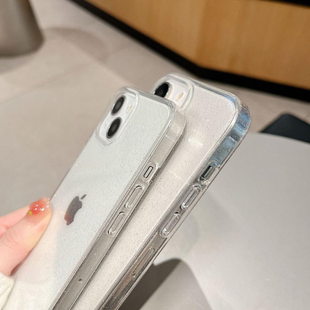Luxury Glitter Bumper Crystal Clear Sparkly Glitter Shiny Soft Flexible Slim Fit Drop Protection Shockproof Cover For iPhone 14 13 12 11 Pro Max Mini X XS Max XR 14 7 8 Plus Silicone Cover