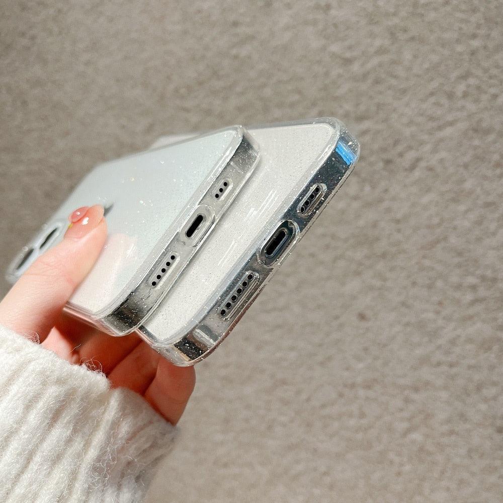 Luxury Glitter Bumper Crystal Clear Sparkly Glitter Shiny Soft Flexible Slim Fit Drop Protection Shockproof Cover For iPhone 14 13 12 11 Pro Max Mini X XS Max XR 14 7 8 Plus Silicone Cover