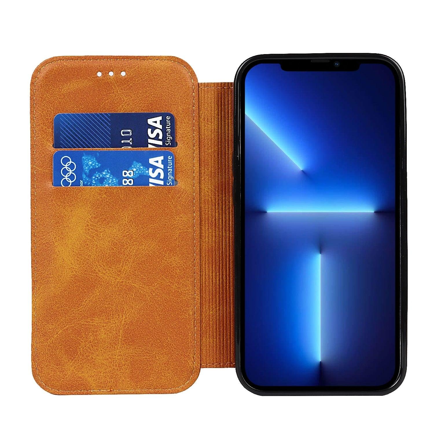 Luxury Leather Case Protect Cover For iPhone 13 12 Mini 11 Pro Max X XR XS Max Stand Flip Wallet Leather Magnetic Shockproof Flip Cover Classic Men Business Brown Phone Case