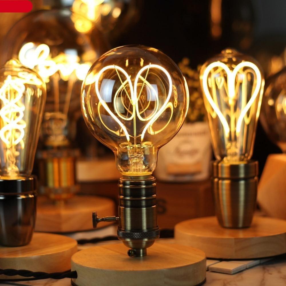 Luxury LED Edison Light Bulb Retro Lamp Industrial Decor Lamp Vintage Edison Filament Hearts Light Bulbs Equivalent Warm Yellow Lamps For Loft Coffee Bar Kitchen Home