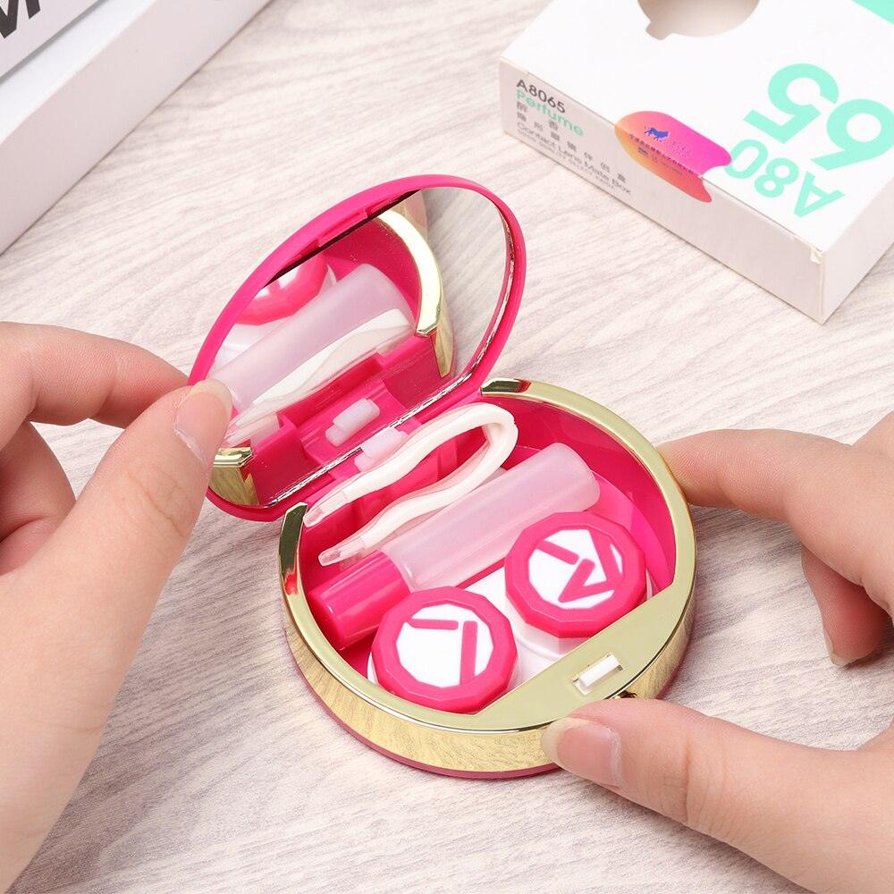 Luxury Portable Contact Lens Case New Design Perfume Bottles Shaped Lenses Storage Soaking Box Container Mirror Cover Holder Portable Cute Eye Contact Lense Remover Tool With Mirror For Teen Girls Women Travel Carry