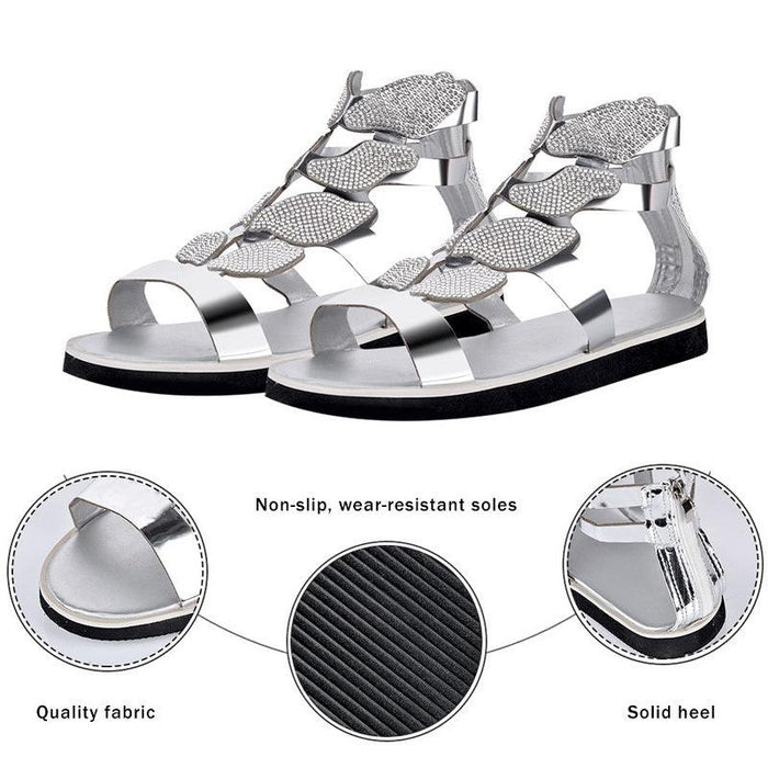 Luxury Summer Fashion Rhinestone Sandal Women Butterfly Soft Non-slip Flat Shoes Casual Breathable Outdoor Beach Rhinestone Sandals Women's Flat Sandals Jeweled Party Sandals