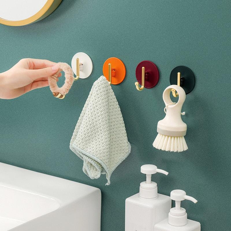 Luxury Wall Hooks Without Punching Self-Adhesive Suitable for Kitchen and Bathroom key Holder Seamless Hooks Behind The Door Wall Mounted Coat Rack Plastic Hook Home Decorative Small Hooks for Hanging Hat Coats Towel Jacket