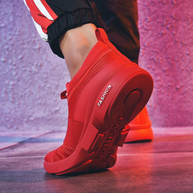 Mens Red Sneakers Flats Sport Footwear Couple Sneakers New Fashion Lovers Casual Lightweight Jogging Breathable Tennis Sport Shoes For Workout OutdoorWalking