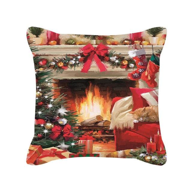 Merry Christmas Cushion Covers Snowman Christmas Santa Pillow Covers Santa Claus Pillow Covers Christmas Tree Santa Deer Printed Pillow Cover Home Decor Pillowcase For Couch 45X45CM