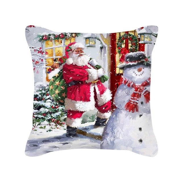Merry Christmas Cushion Covers Snowman Christmas Santa Pillow Covers Santa Claus Pillow Covers Christmas Tree Santa Deer Printed Pillow Cover Home Decor Pillowcase For Couch 45X45CM