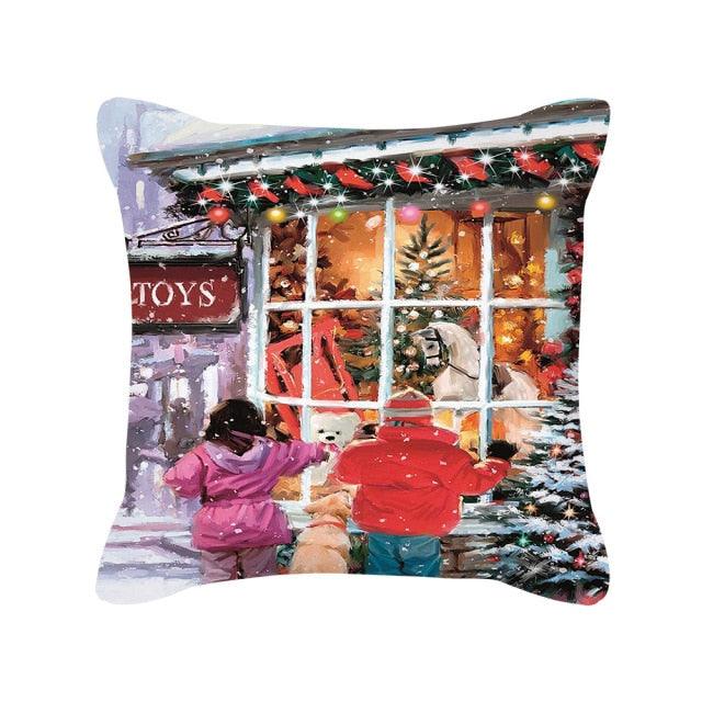 Merry Christmas Cushion Covers Snowman Christmas Santa Pillow Covers Santa Claus Pillow Covers Christmas Tree Santa Deer Printed Pillow Cover Home Decor Pillowcase For Couch 45X45CM