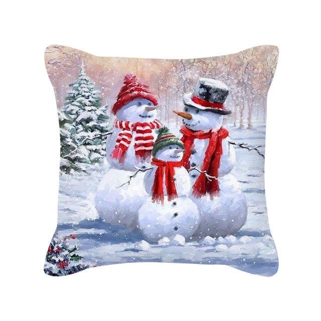 Merry Christmas Cushion Covers Snowman Christmas Santa Pillow Covers Santa Claus Pillow Covers Christmas Tree Santa Deer Printed Pillow Cover Home Decor Pillowcase For Couch 45X45CM